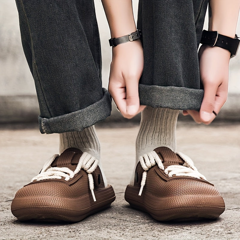 Water-friendly Eclipse laced clogs for men. Durable slip-on casual footwear, great for beach or pool.