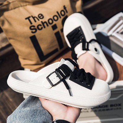 Textured men's Eclipse clogs with lacing system. Durable, water-friendly comfort shoes for casual wear.