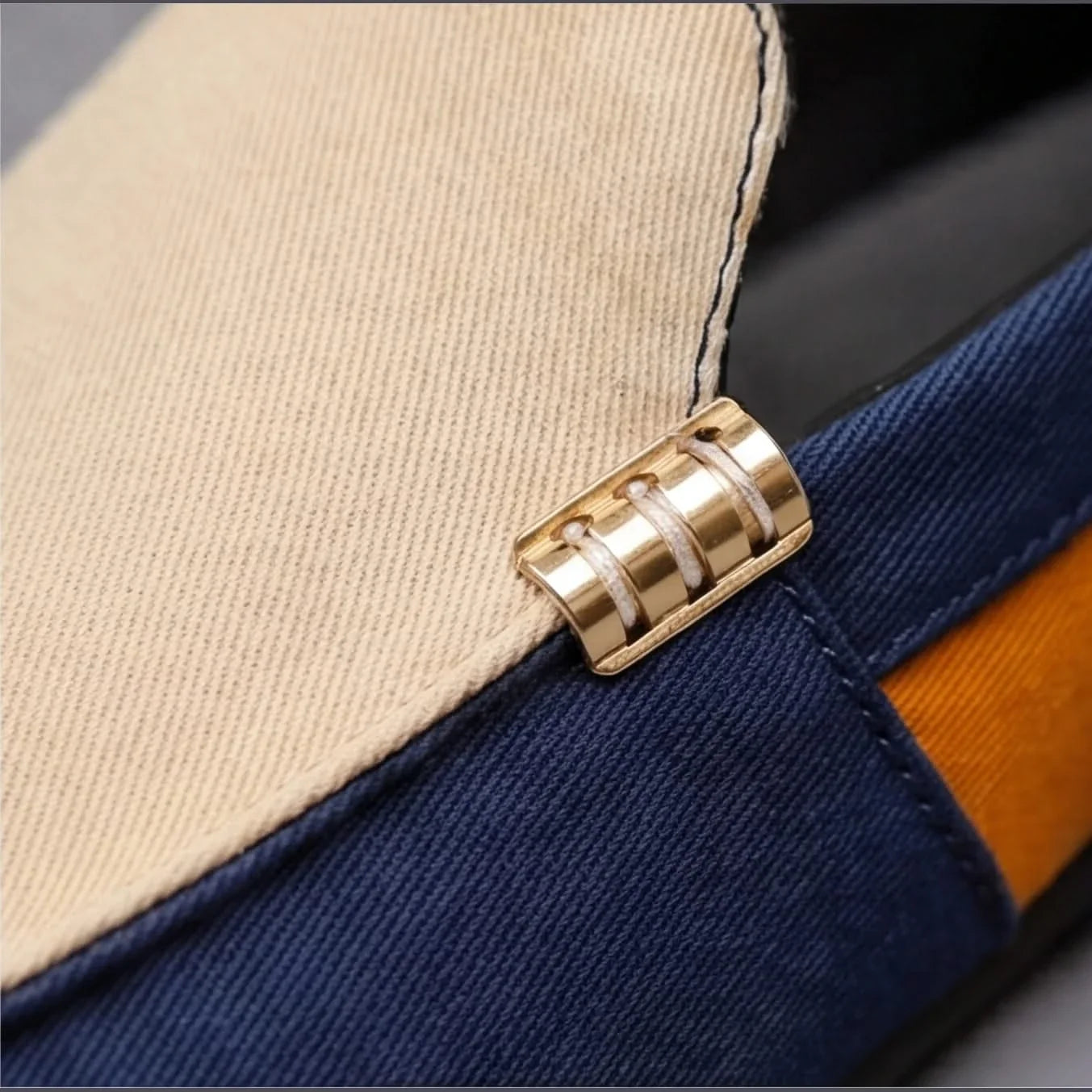 Blue & beige men's slip-on loafers. Comfortable everyday footwear for casual spring/summer style.