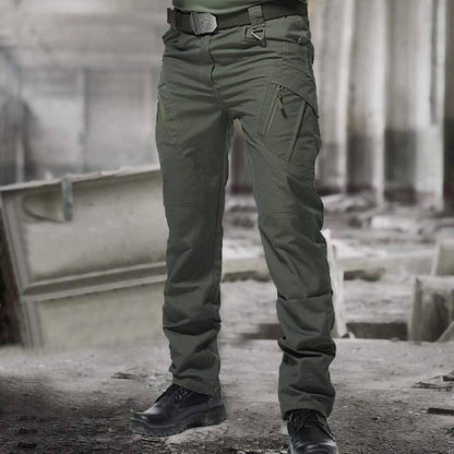 Men's elastic waist camouflage cargo pants, tactical multi-pocket outdoor wear