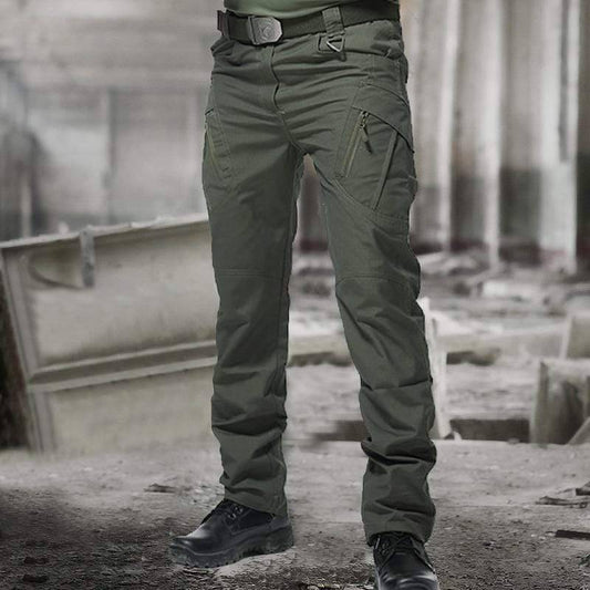 Men's elastic waist camouflage cargo pants, tactical multi-pocket outdoor wear