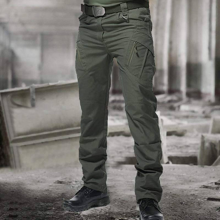 Men's elastic waist camouflage cargo pants, tactical multi-pocket outdoor wear