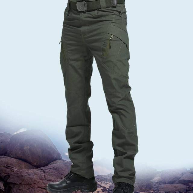 Side view of men's casual camouflage cargo pants showing deep pockets