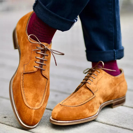 Men's elegant brown leather oxford dress shoes for formal events, offering classic style & all-day comfort.
