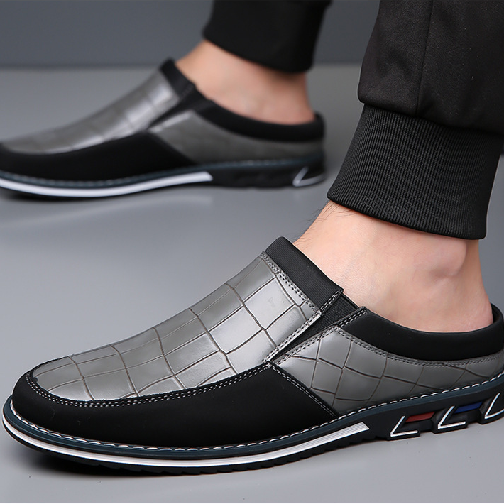 Versatile men's slip-on shoes; a blend of dress shoes and casual loafers.