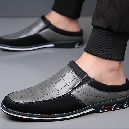 Versatile men's slip-on shoes; a blend of dress shoes and casual loafers.