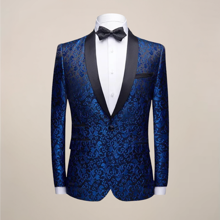Men's elegant embroidered slim fit tuxedo blazer. Perfect formalwear for galas and special evening events.