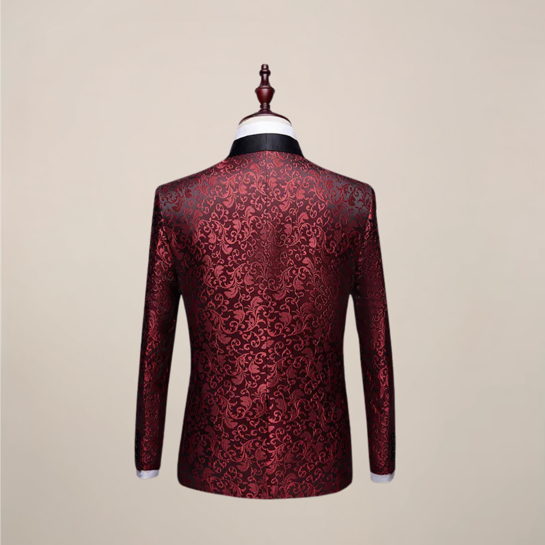 Make a statement with this men's embroidered slim fit tuxedo blazer, perfect for modern formal fashion.
