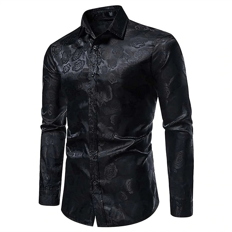 Men's elegant glossy long sleeve shirt, perfect for formal events & special occasions. Tailored evening wear.