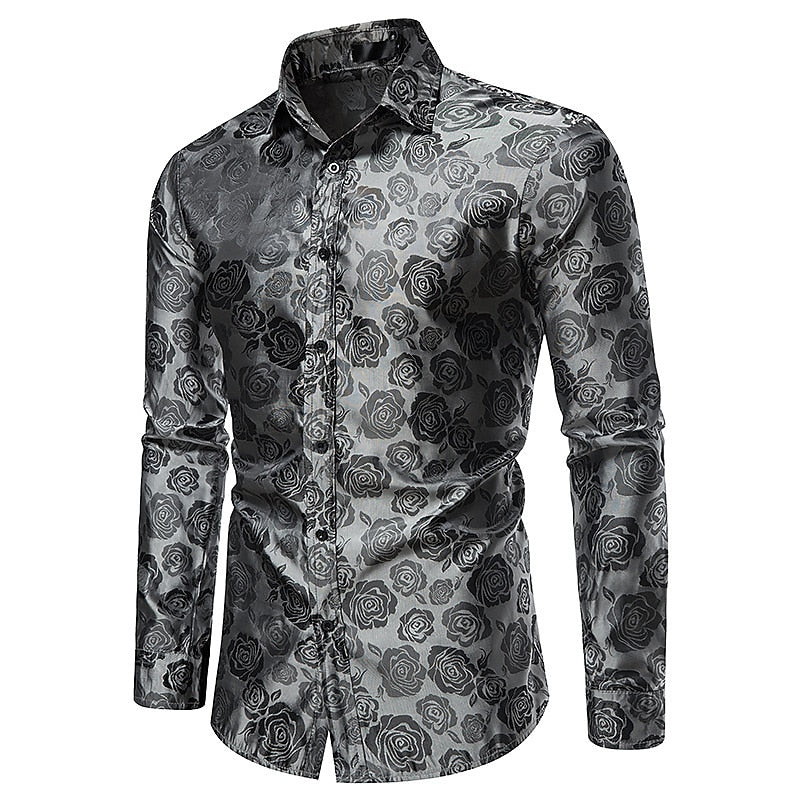 Formal men's glossy long sleeve shirt. Elegant design for smart casual or evening wear occasions.