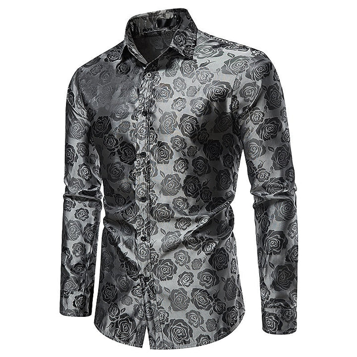 Formal men's glossy long sleeve shirt. Elegant design for smart casual or evening wear occasions.