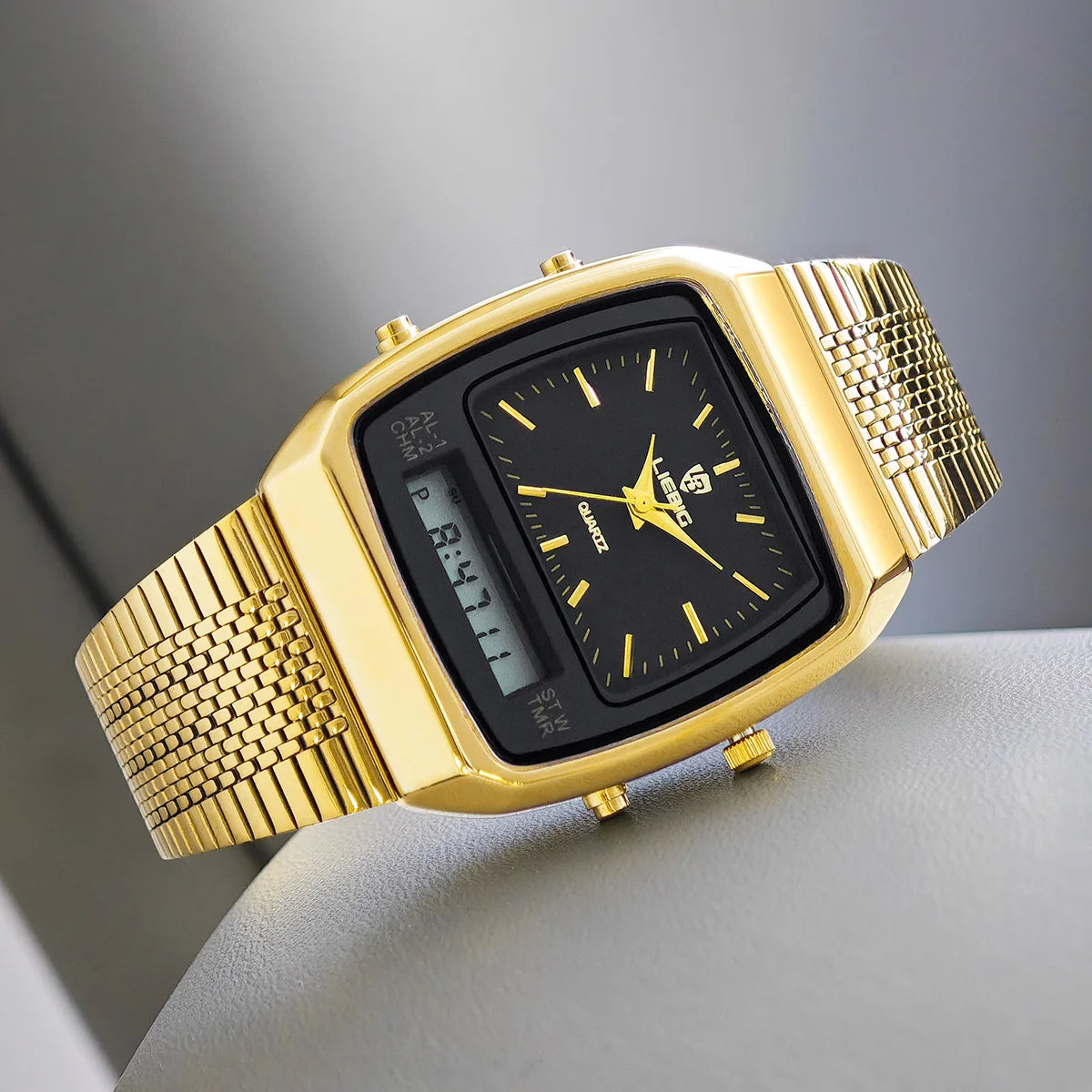 Sophisticated men's analog digital hybrid watch, versatile and perfect as a professional dress timepiece.