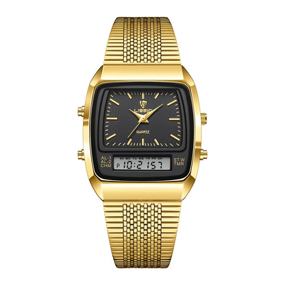 Stylish men's hybrid watch with analog digital display, crafted from durable stainless steel for longevity.