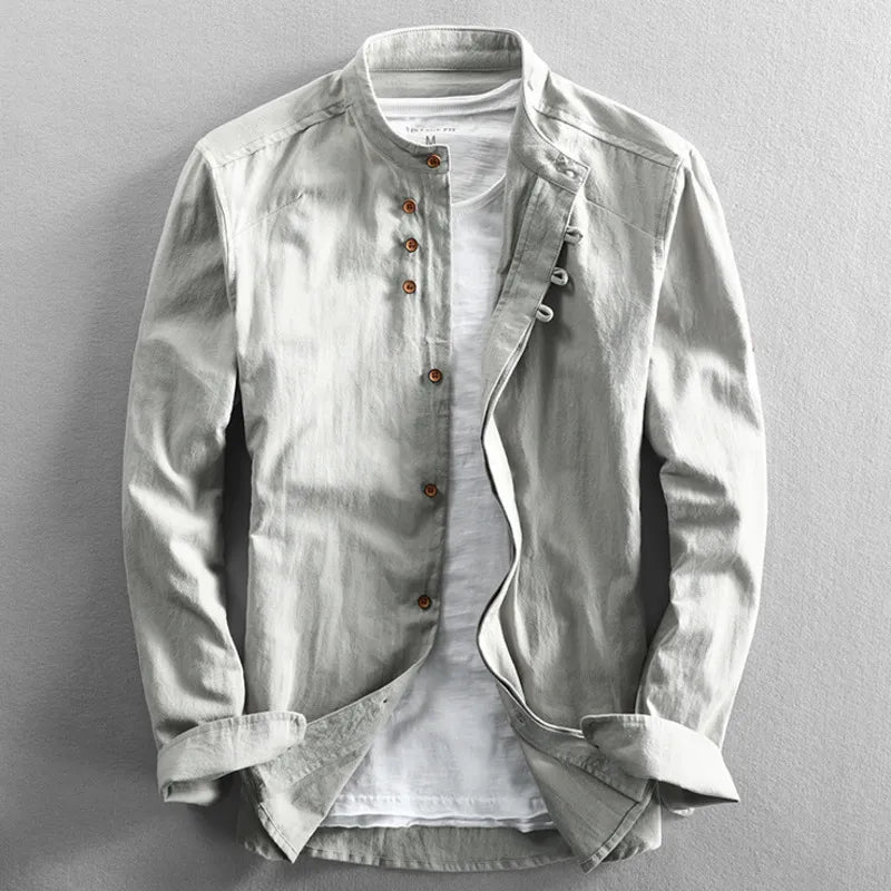 Men's elegant Japanese style katana shirt. Modern traditional button-down for spring & summer fashion. Cultural wear.