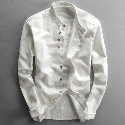 Men's modern traditional katana style shirt. Elegant Japanese inspired design, versatile for casual & formal spring/summer.
