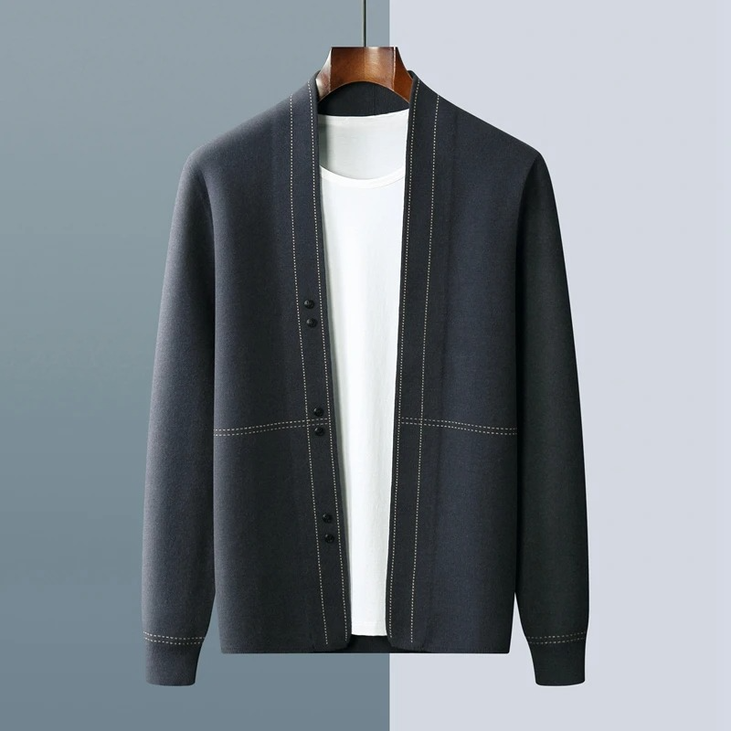 Versatile men's long sleeve knitwear cardigan, ideal for elegant layering in any season.