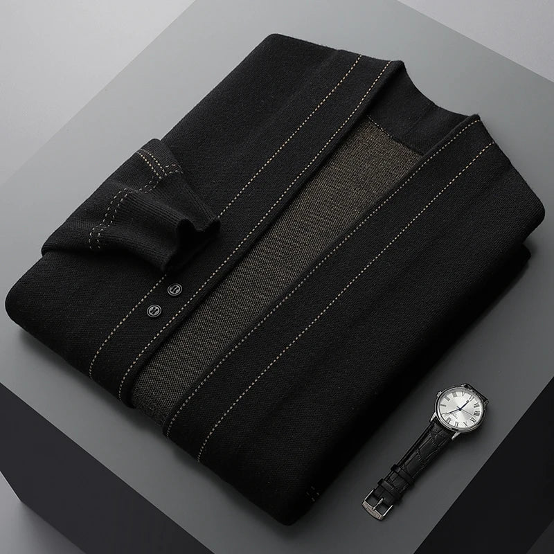 Premium men's long sleeve lightweight cardigan sweater, combining comfort, style, and versatility.