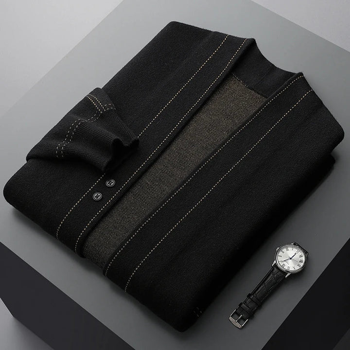 Premium men's long sleeve lightweight cardigan sweater, combining comfort, style, and versatility.