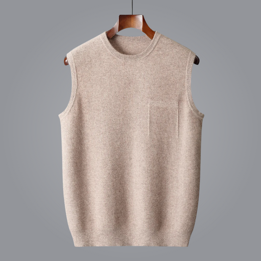 Men's elegant premium knit sweater vest. Perfect for layering, this versatile sleeveless top offers comfort & style.