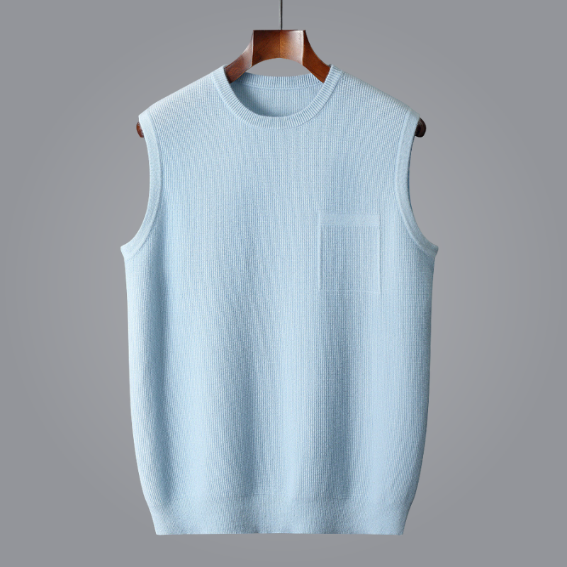 Stylish men's premium knit vest. Sleeveless sweater top in versatile design, perfect for modern casual fashion.