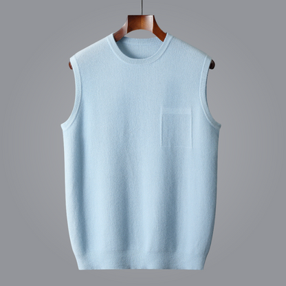 Stylish men's premium knit vest. Sleeveless sweater top in versatile design, perfect for modern casual fashion.