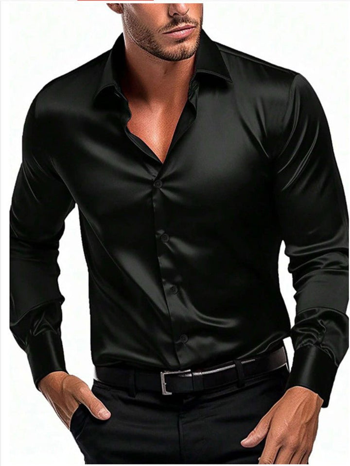 Sophisticated men's long sleeve formal shirt with an Italian collar, ideal for business and special occasions.