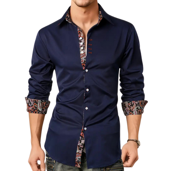 Back view of a slim fit men's dress shirt, highlighting the elegant silhouette & tailoring.