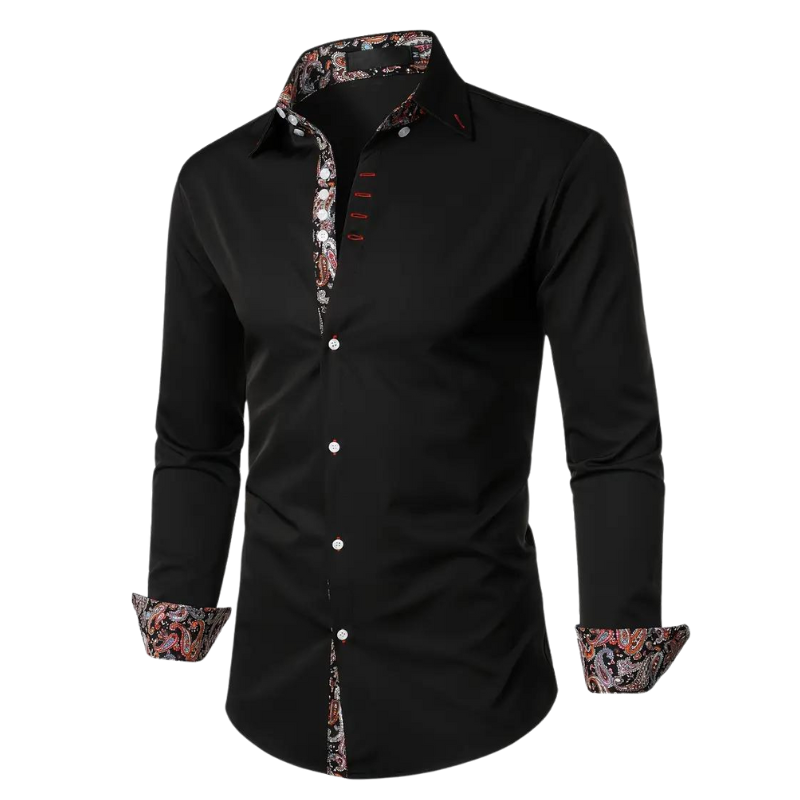 Full view of a modern slim fit long-sleeve dress shirt, embodying men's elegant fashion.
