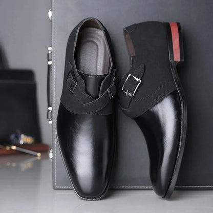 High-quality men's leather slip-on derby shoes, designed for comfortable, sophisticated formal wear and office style.