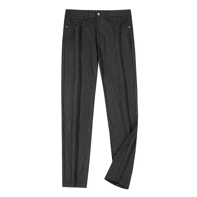 Premium woven men's striped formal trousers, wrinkle-resistant for lasting comfort and style.