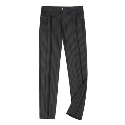 Premium woven men's striped formal trousers, wrinkle-resistant for lasting comfort and style.