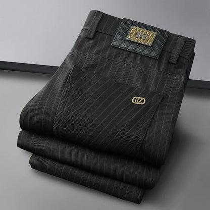 Comfortable men's formal striped business trousers, providing a sophisticated look for work.
