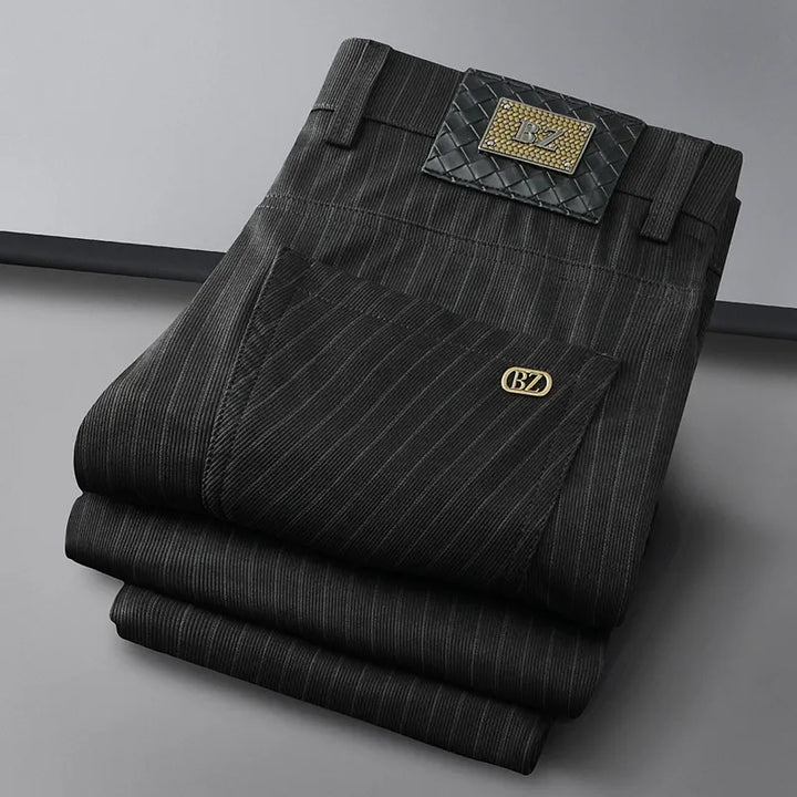 Comfortable men's formal striped business trousers, providing a sophisticated look for work.