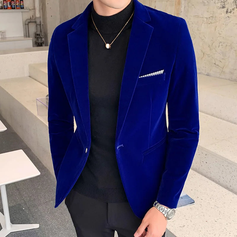 Sophisticated men's slim-fit tailored jacket for special occasions & smart casual events. Elegant apparel.