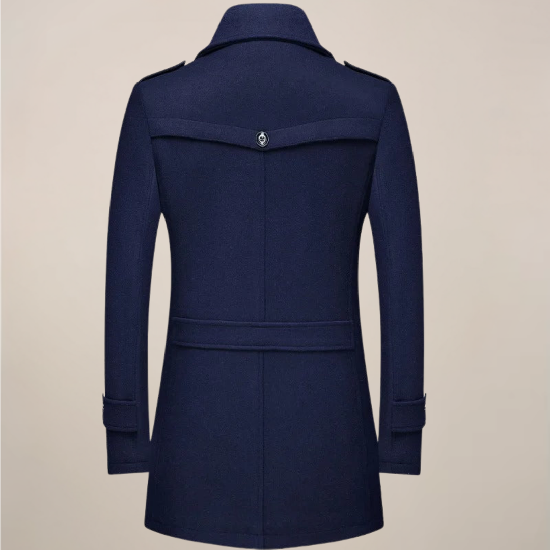 Stylish men's long winter overcoat, tailored for a smart casual and formal outerwear look.