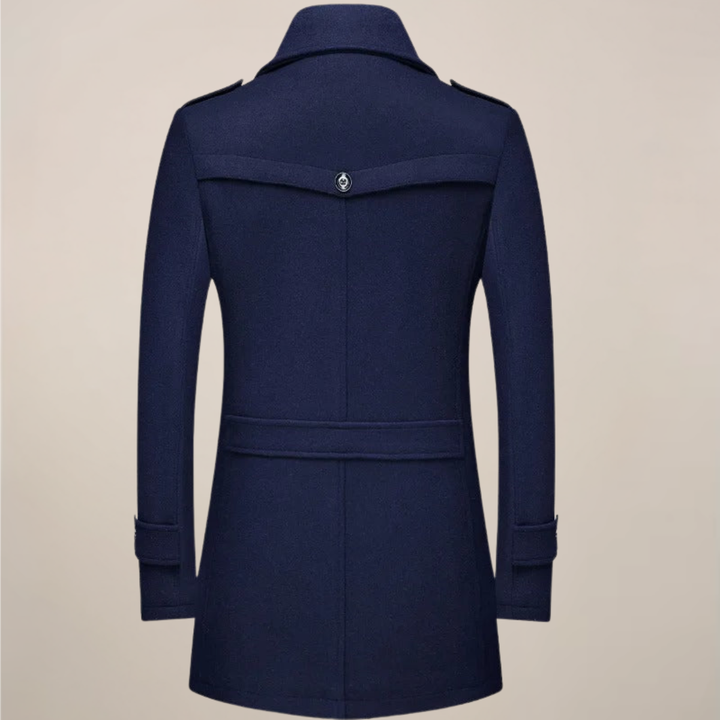 Stylish men's long winter overcoat, tailored for a smart casual and formal outerwear look.