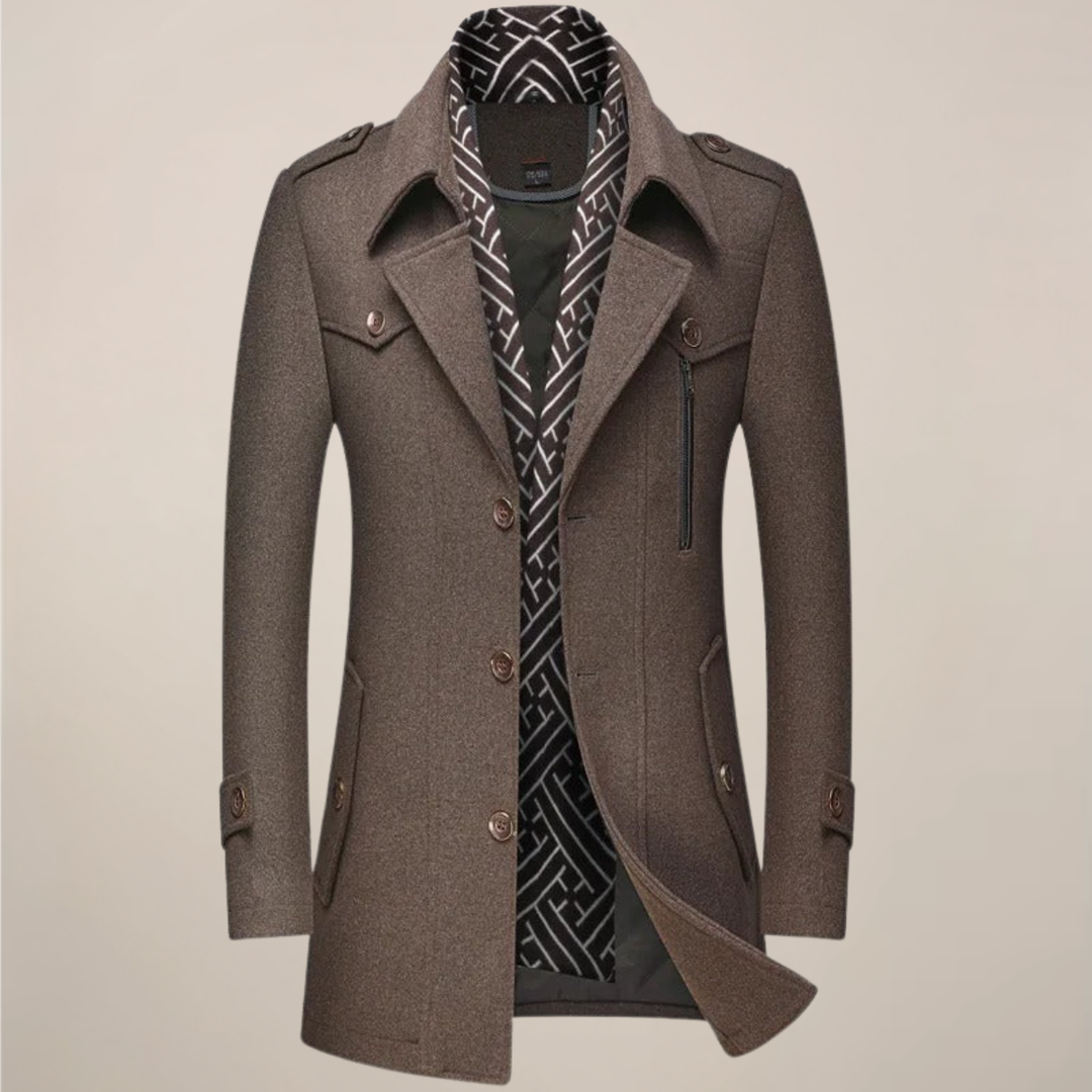 Premium men's winter overcoat, a timeless tailored jacket for formal events & smart casual style.