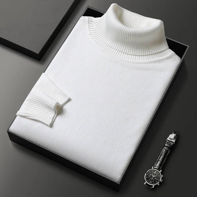 Refined men's long sleeve turtleneck sweater, offering warmth and a classic, elegant look for mens winter fashion.