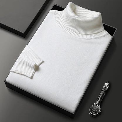 Refined men's long sleeve turtleneck sweater, offering warmth and a classic, elegant look for mens winter fashion.