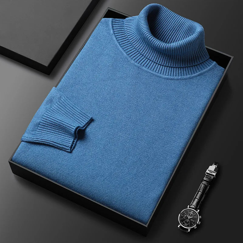 Timeless men's elegant turtleneck sweater, a classic long sleeve piece for sophisticated winter fashion and casual wear.