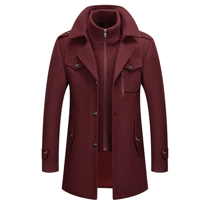 Men's elegant two-piece winter coat, a warm, layered jacket for formal or casual cold-weather fashion.