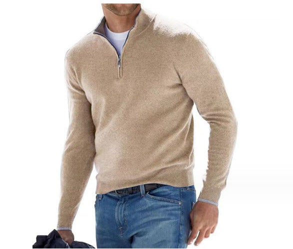 Men's apparel: refined V-neck sweater with quarter-zip, a versatile and comfortable long sleeve pullover.