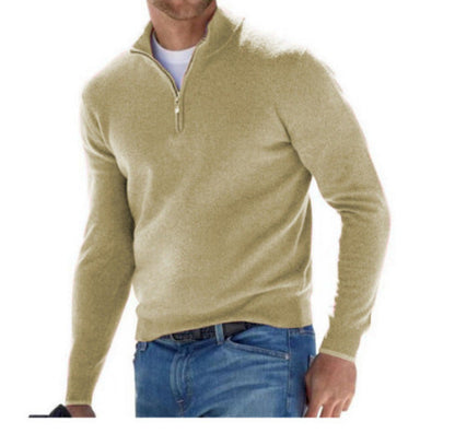 Modern men's V-neck quarter-zip sweater, offering both comfort and sophisticated casual style.