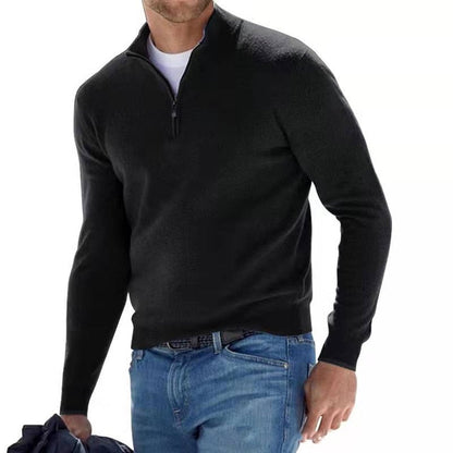 Comfortable men's long-sleeve V-neck sweater, quarter-zip pullover for versatile layering.