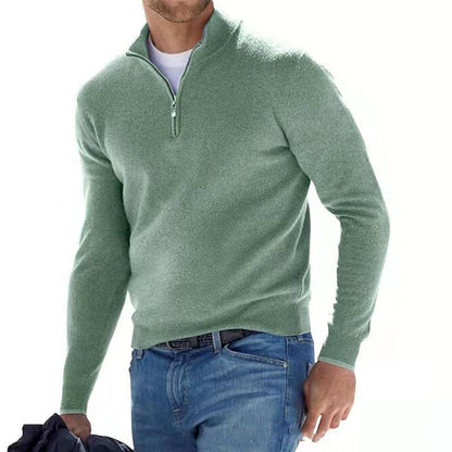 Elegant men's V-neck sweater, a sophisticated quarter-zip pullover for modern casual wear.