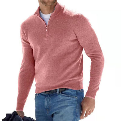 Men's long-sleeve V-neck sweater with quarter-zip, great for comfortable daily fashion.