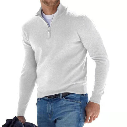 Sophisticated men's V-neck pullover, quarter-zip design, a key piece for men's fashion.