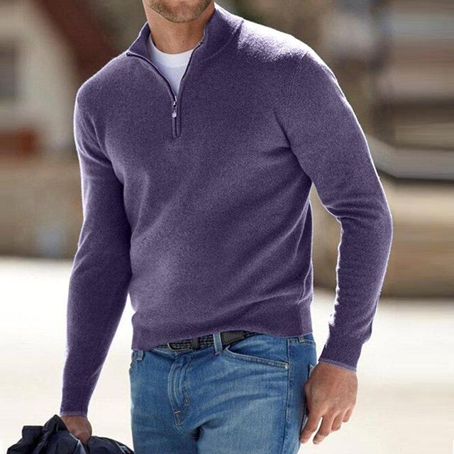 Men's casual V-neck sweater with a practical quarter-zip, a versatile and comfortable long sleeve.