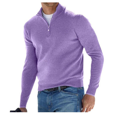 Elegant V-neck men's sweater, quarter-zip for adjustable style, a comfortable layering pullover.