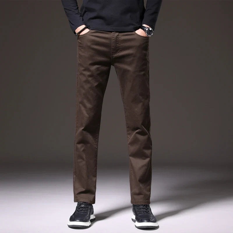 Navy blue Elio men's cotton chino trousers, versatile casual pants for a relaxed look.